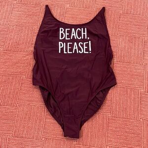 Women’s large Burgundy One Piece Swimsuit “beach please” like new